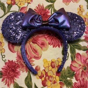 Disney Purple Sequin Mouse Ear Headband with Iridescent Bow